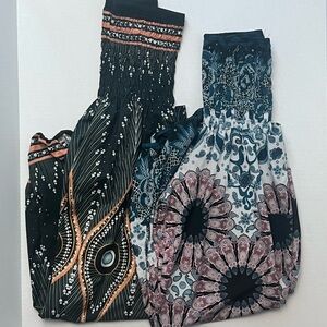 Bohemian Style Smocked Balloon Pants with Pockets